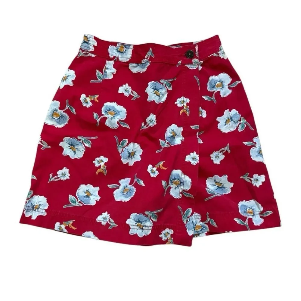 Vintage 90s LizWear Womens 2P Petite Red Floral Cotton Skort Skirt Shorts